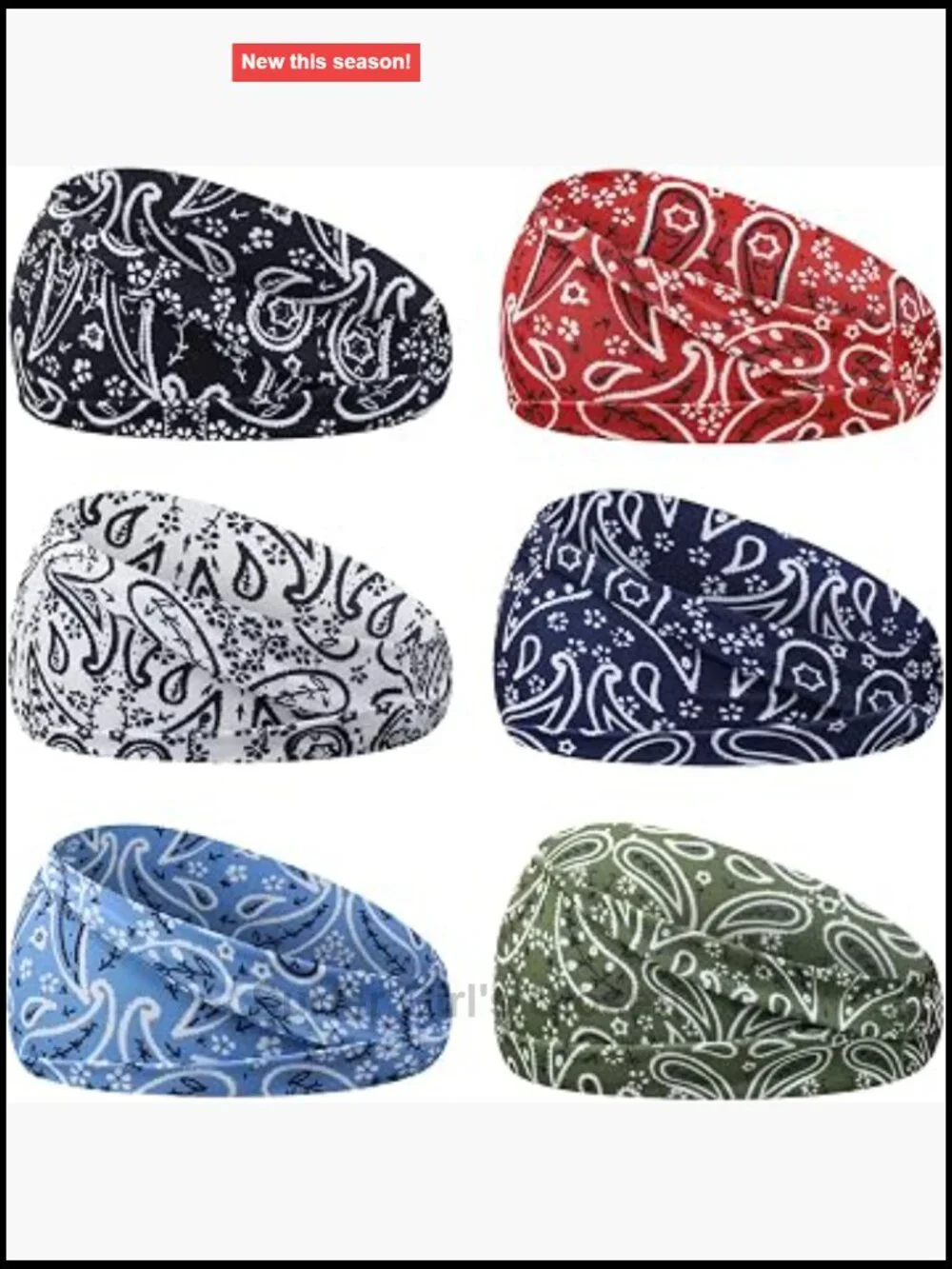 6-Pack Paisley Wide Headbands Sweatbands for Hair Wrap Yoga